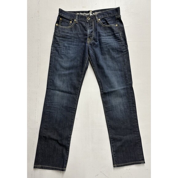 Christian Audigier Jeans men size 32X32 blue dark wash denim straight pants - Picture 1 of 13